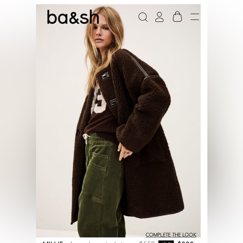 ba&sh Millie Coat Chocolat Brown Faux Shearling Oversized NWT Size 1 S